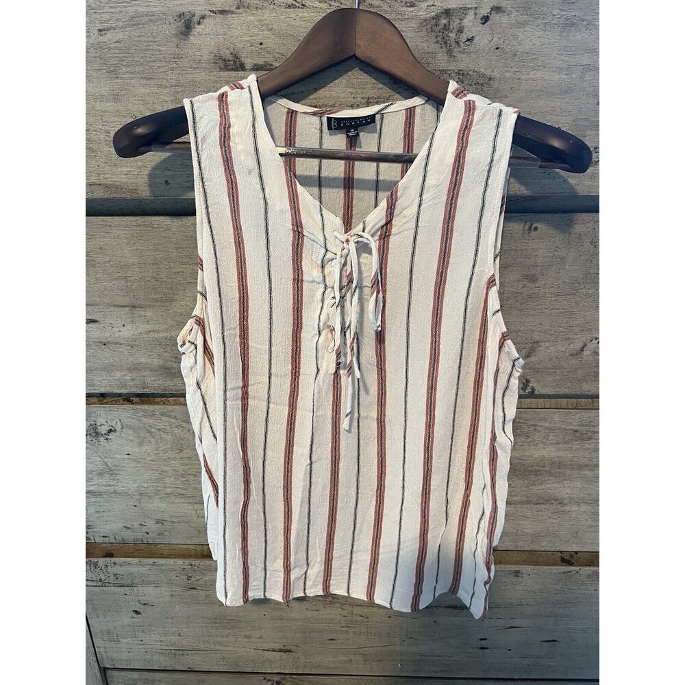 Collection by Bobeau Women's Tank 1XL Striped Linen-Feel Top